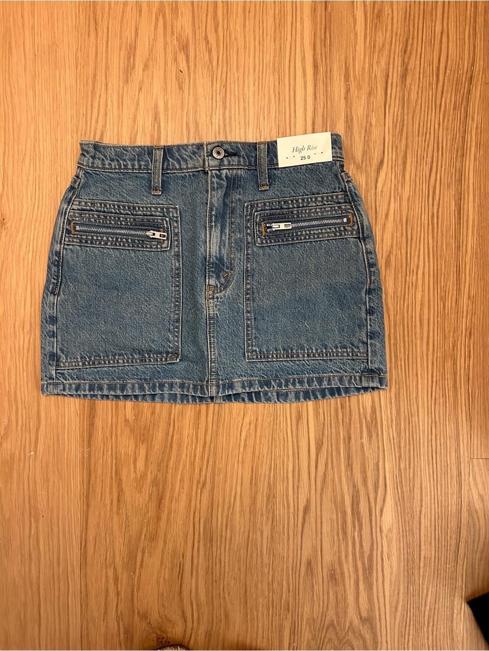 Abercrombie & Fitch High Rise Dark Blue Denim Mini Skirt with Front Zip Pockets